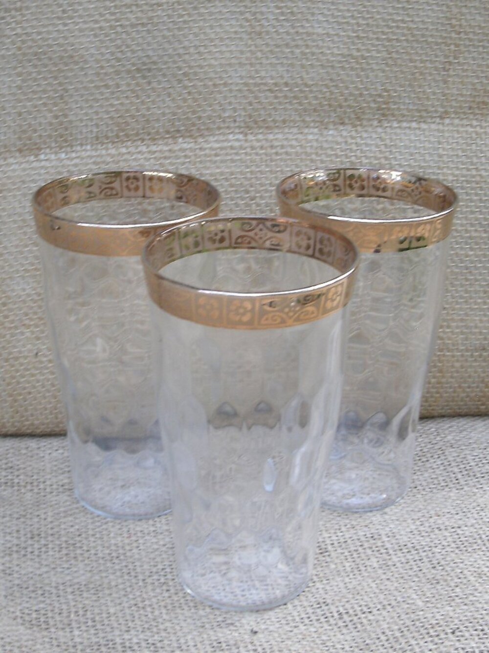 Vintage West Virginia Glass Optic 22K Gold Drink Glass Set of 3 - Picture 2 of 15